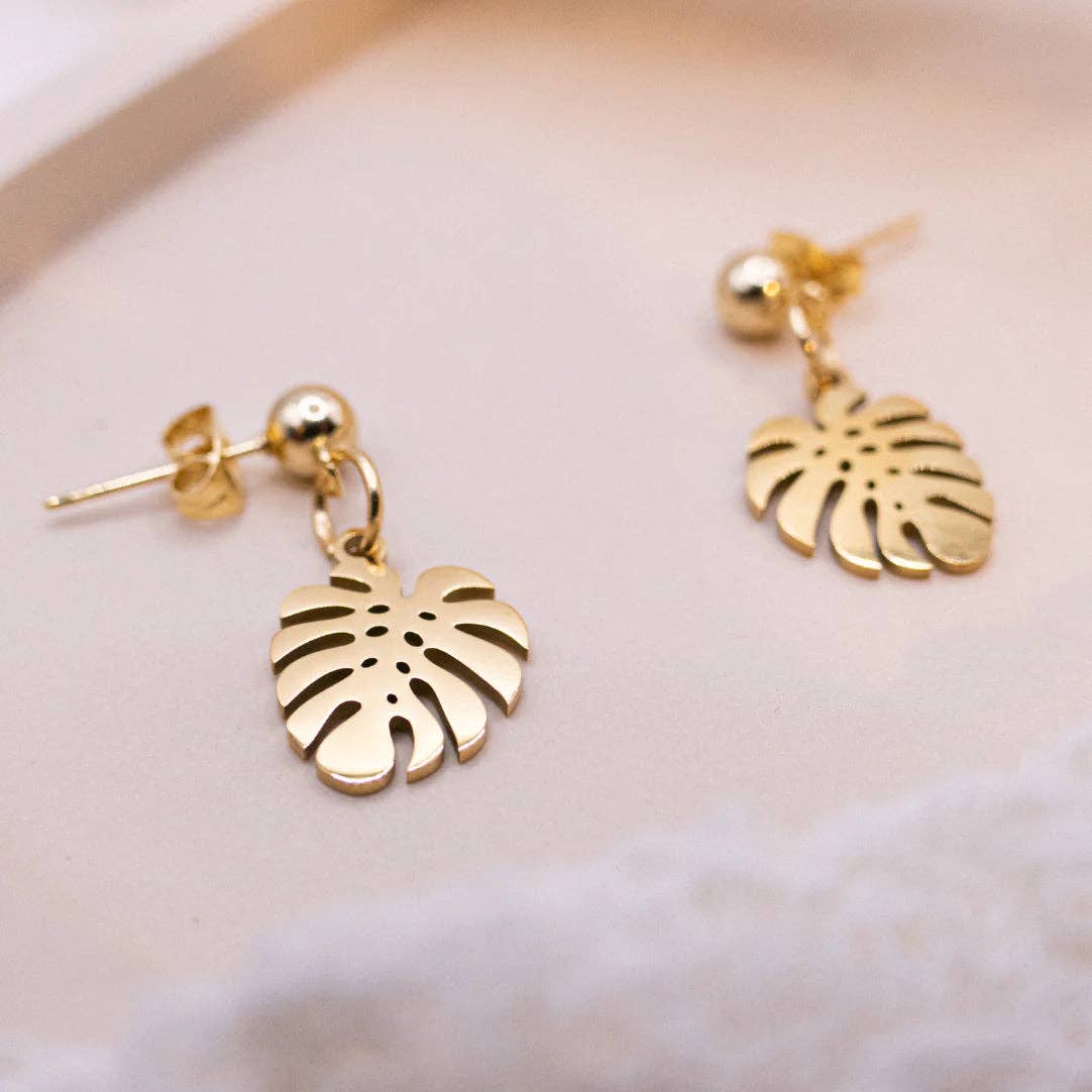 MONSTERA OHRRINGE EDELSTAHL | GOLD