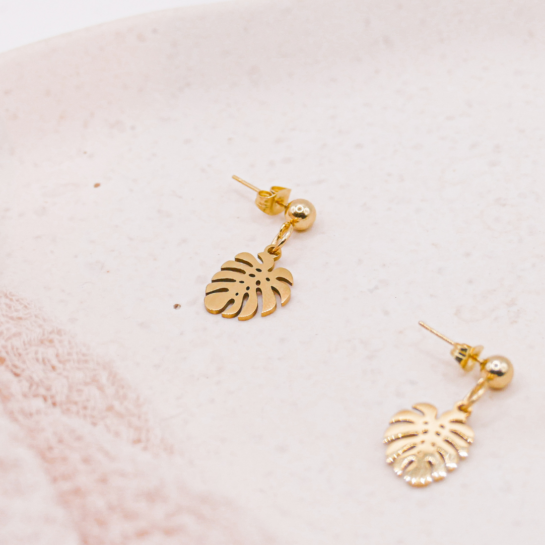 MONSTERA OHRRINGE EDELSTAHL | GOLD