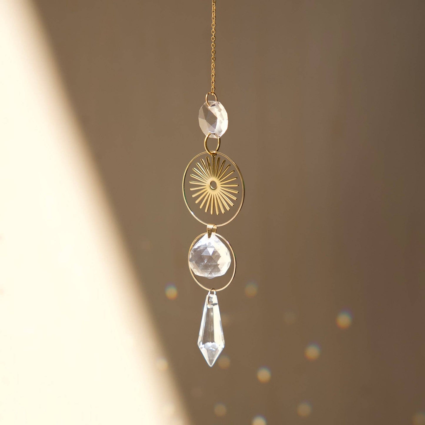 SUNRISE | Handmade suncatcher with glass crystal & golden sun