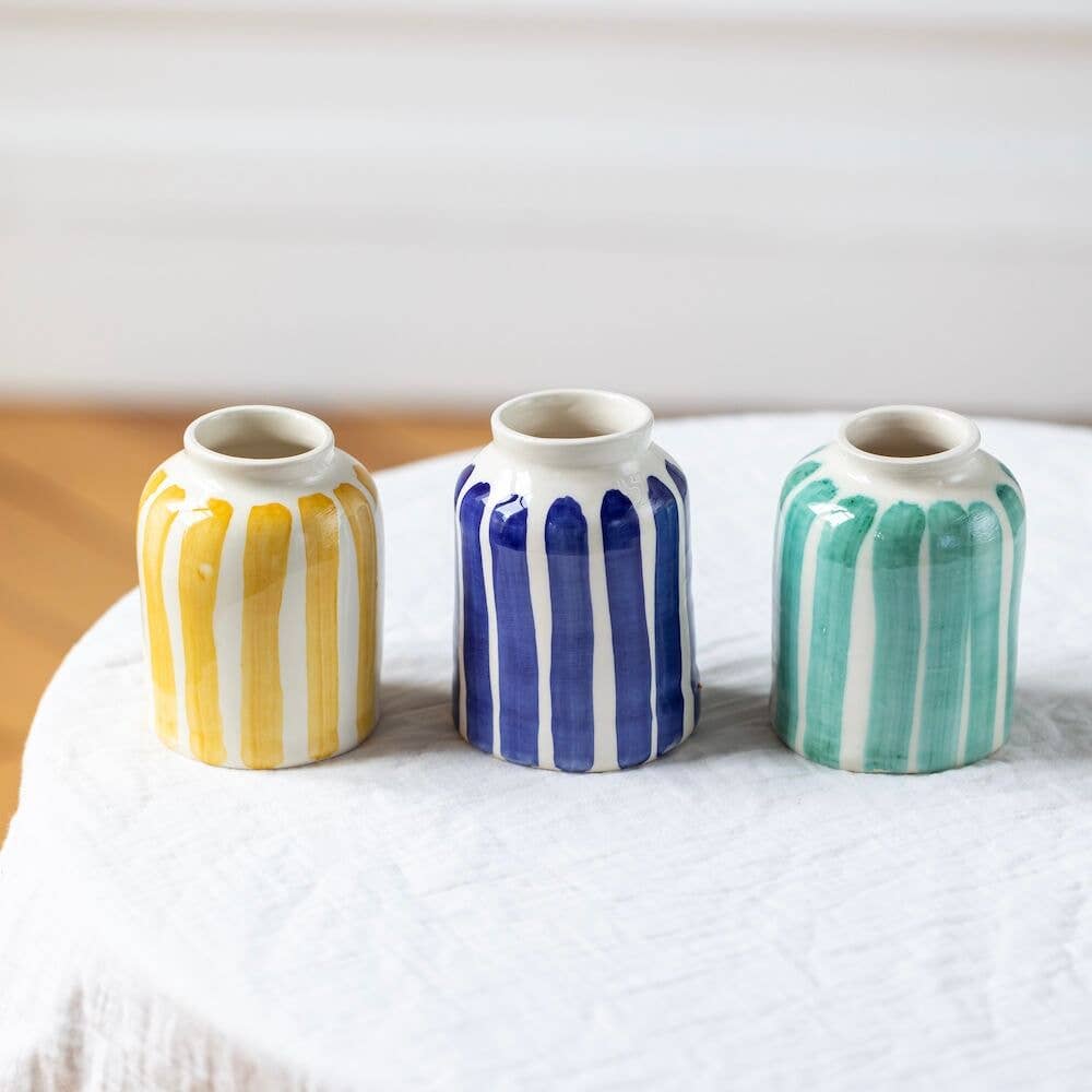 LINA AZUR | Handgemachte Porzellanvase mit blauen Streifen