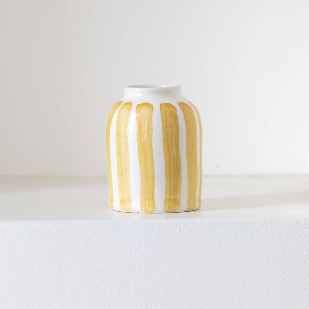 LINA SOLEIL | Handgemachte Porzellanvase mit gelben Streifen