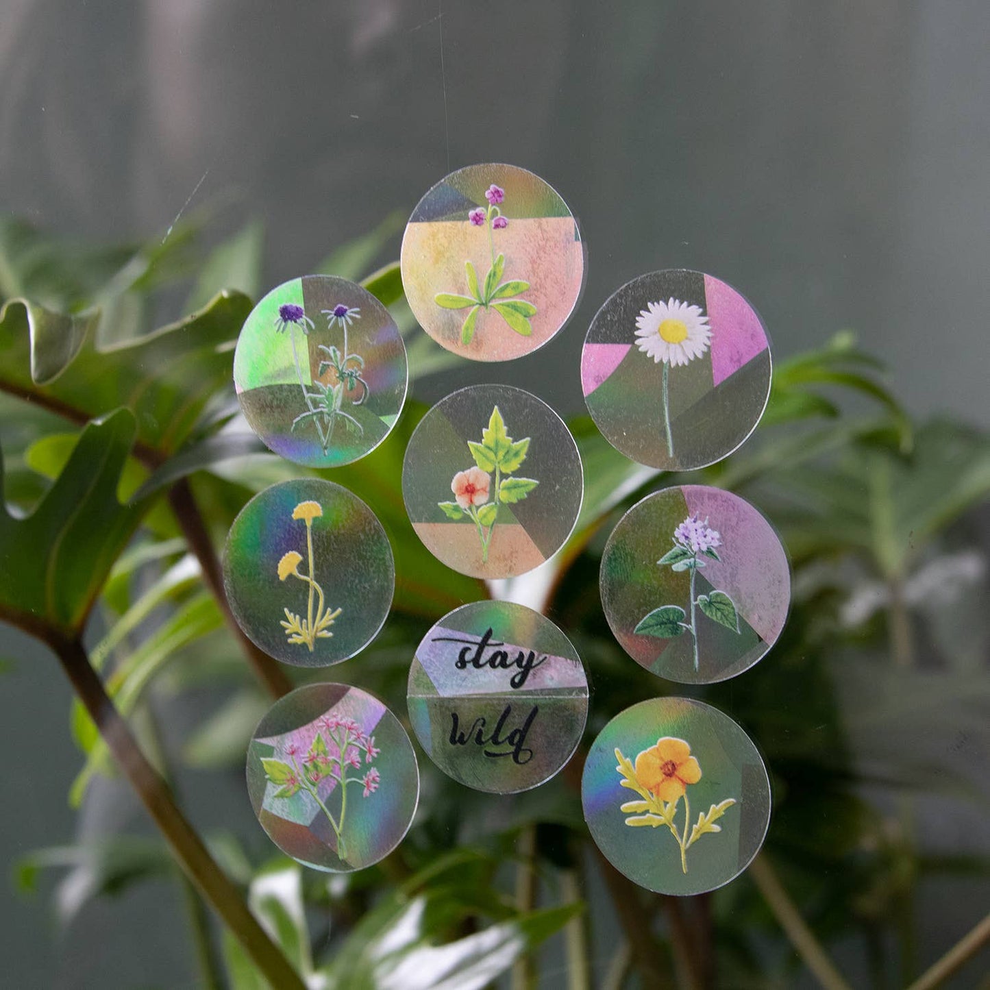 8 MINI WILDBLUMEN STICKER | Suncatcher Sticker für Regenbögen
