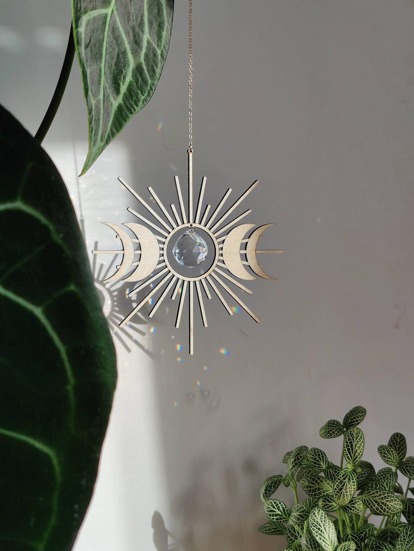 CELESTE | Handmade suncatcher with glass crystal and wooden design