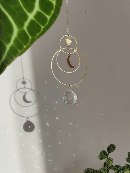 SERENA | Handmade suncatcher with glass crystal &amp; golden moon &amp; star