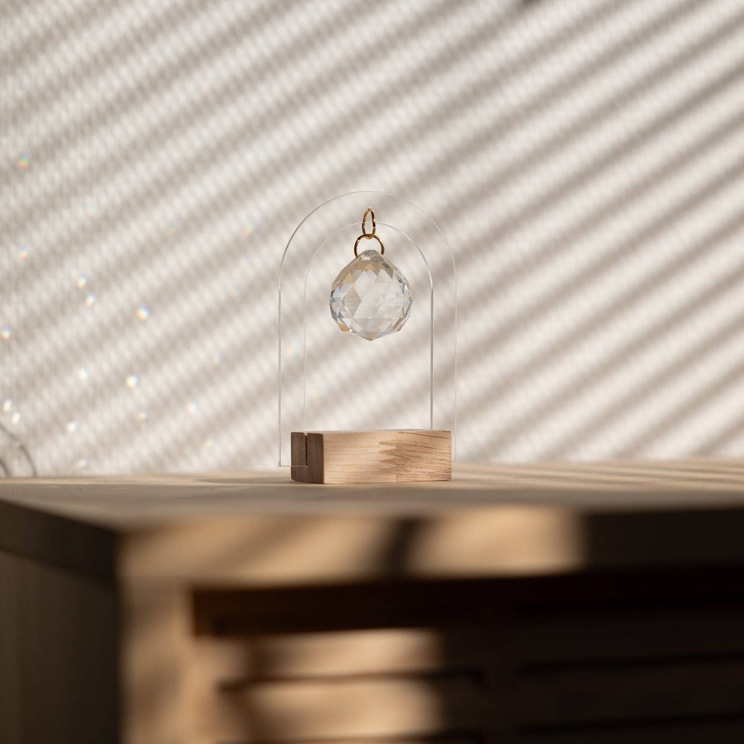 ARCHIE | Handmade suncatcher with glass crystal &amp; wood, standing