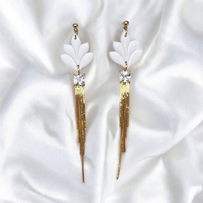 WATERFALL | Blatt Ohrringe in Weiß und Gold