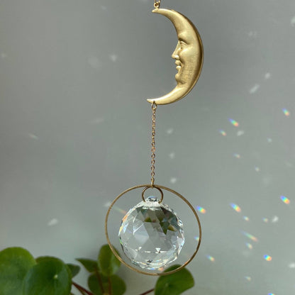 LUNA | Handgemachter Suncatcher mit Glaskristall & goldenem Mond