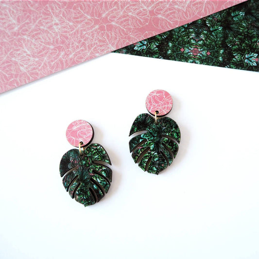 MONSTERA OHRRINGE | PINK & GREEN