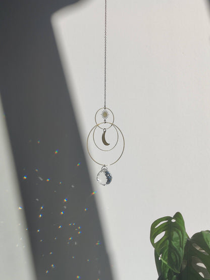 SERENA | Handmade suncatcher with glass crystal &amp; golden moon &amp; star
