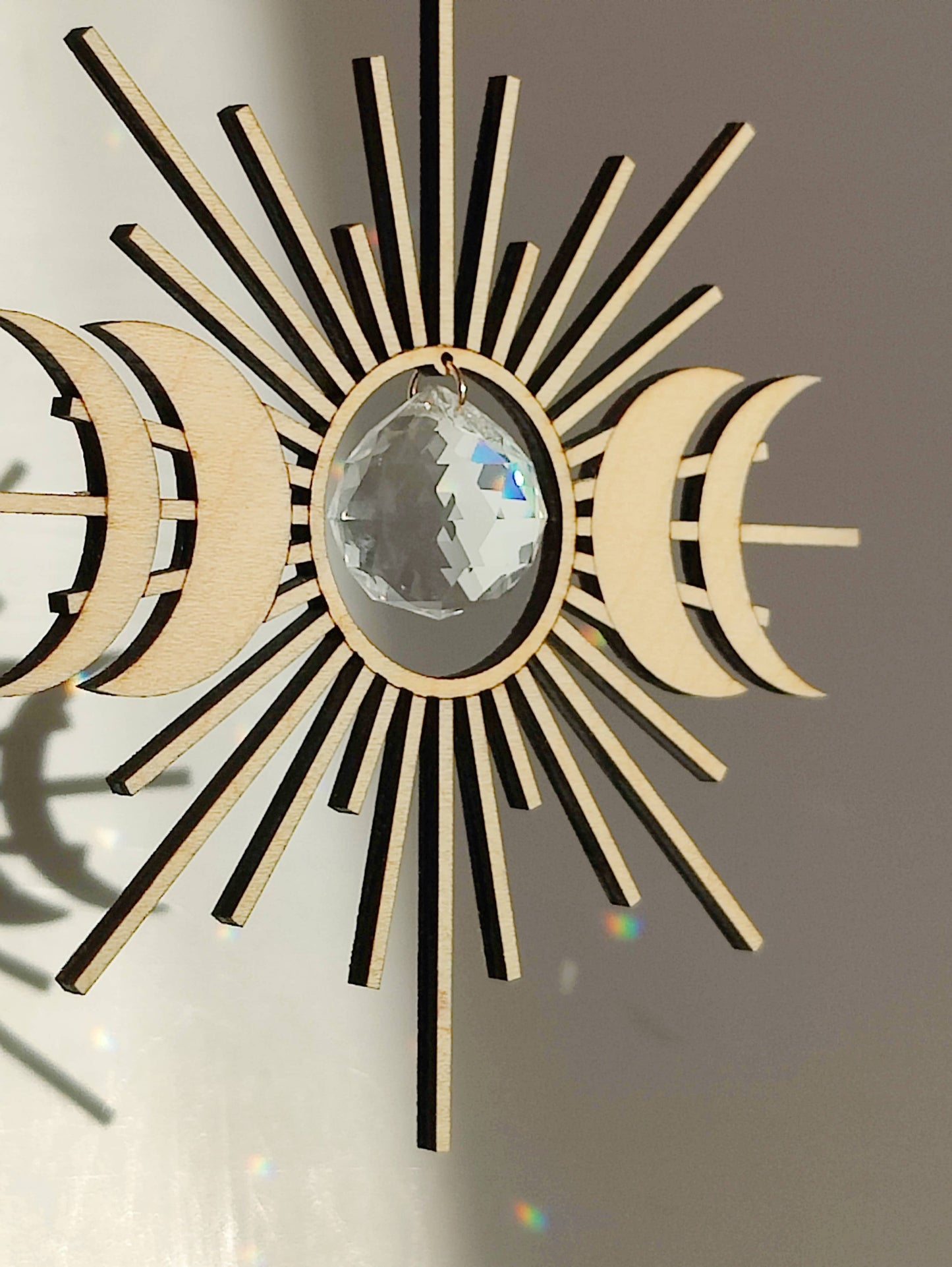 CELESTE | Handmade suncatcher with glass crystal and wooden design