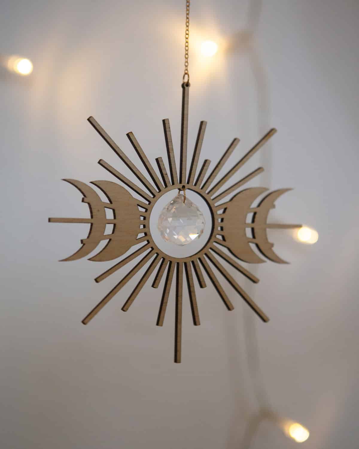 CELESTE | Handmade suncatcher with glass crystal and wooden design
