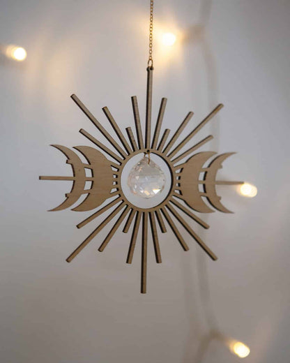CELESTE | Handmade suncatcher with glass crystal and wooden design
