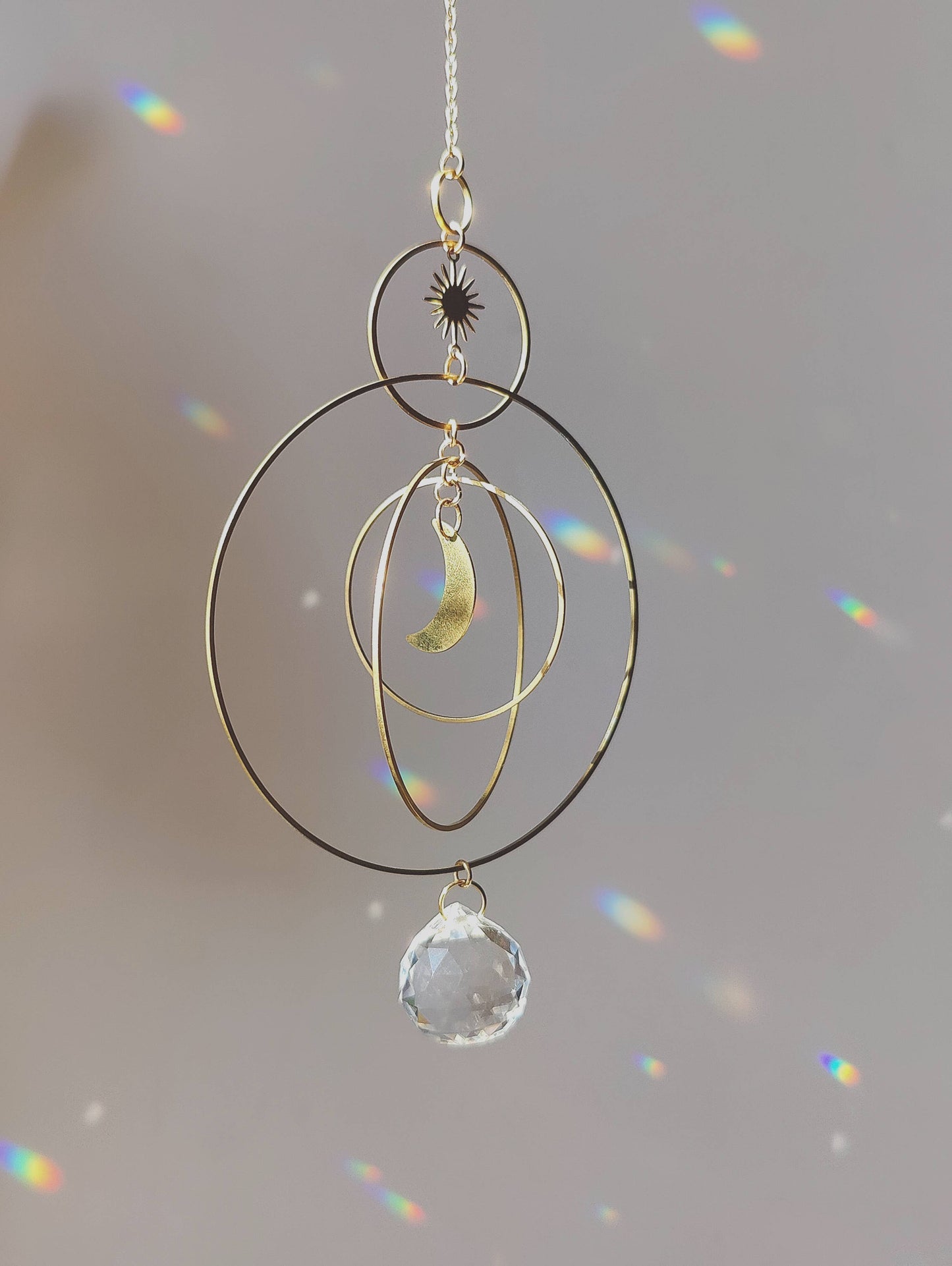 SERENA XL | Handmade suncatcher with glass crystal &amp; golden moon and star
