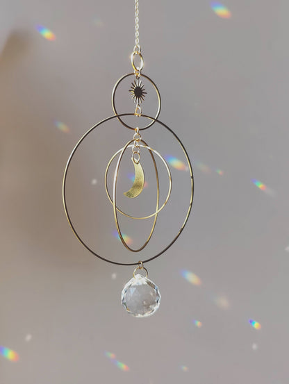 SERENA XL | Handmade suncatcher with glass crystal &amp; golden moon and star