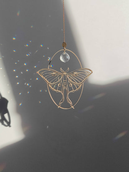 LUNA MOTH | Handmade suncatcher with glass crystal &amp; wood design