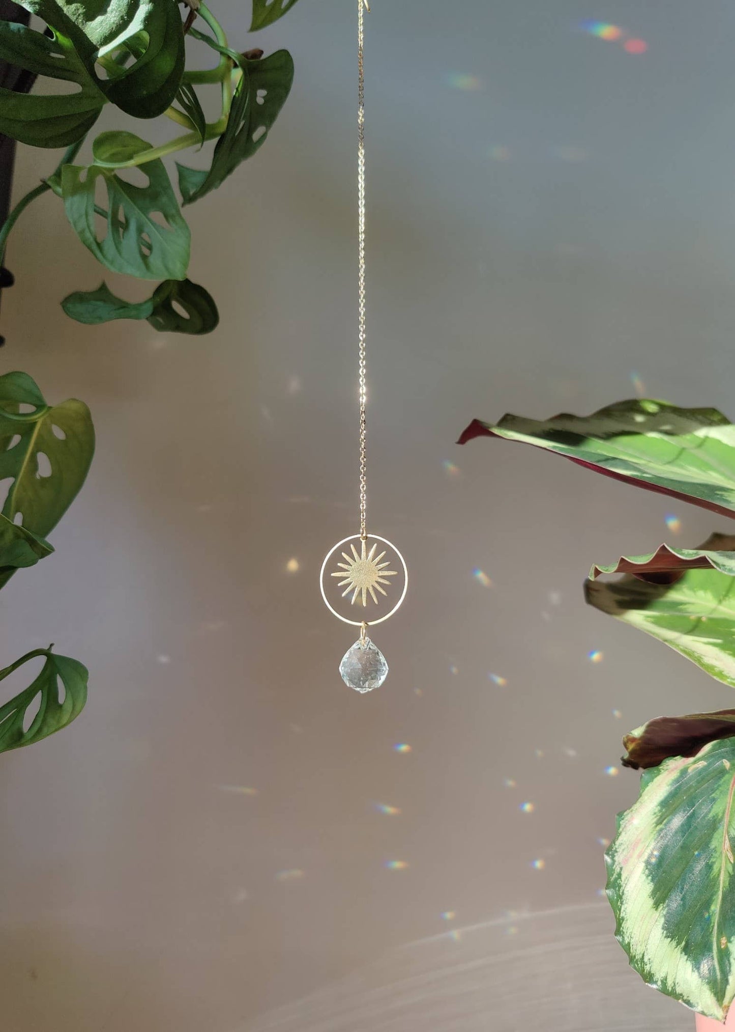 HELIOS | Handmade suncatcher with glass crystal &amp; golden sun