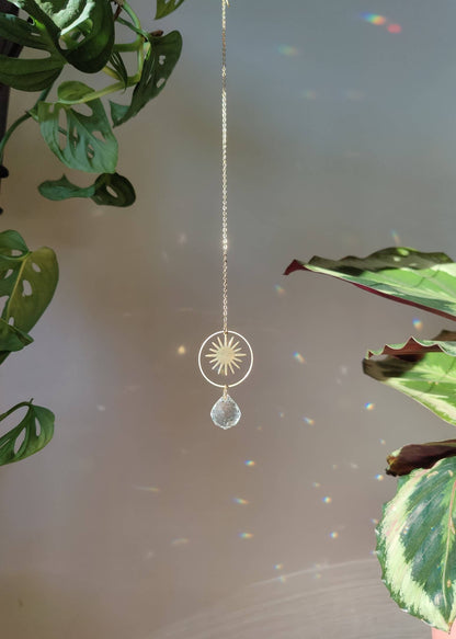 HELIOS | Handmade suncatcher with glass crystal &amp; golden sun