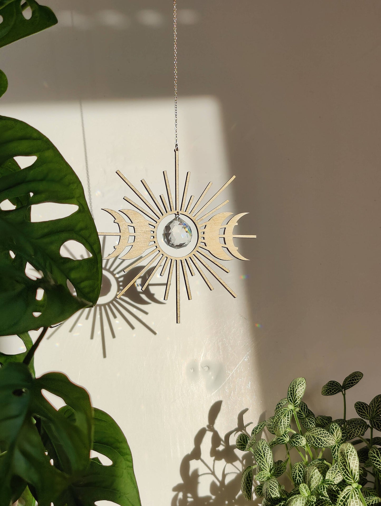 CELESTE | Handmade suncatcher with glass crystal and wooden design