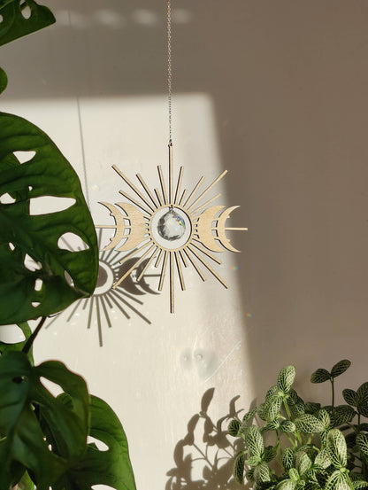 CELESTE | Handmade suncatcher with glass crystal and wooden design