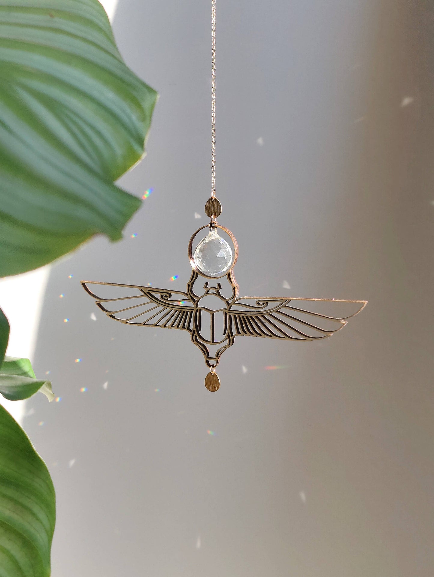 KHEPRI | Handmade suncatcher with glass crystal &amp; wooden design