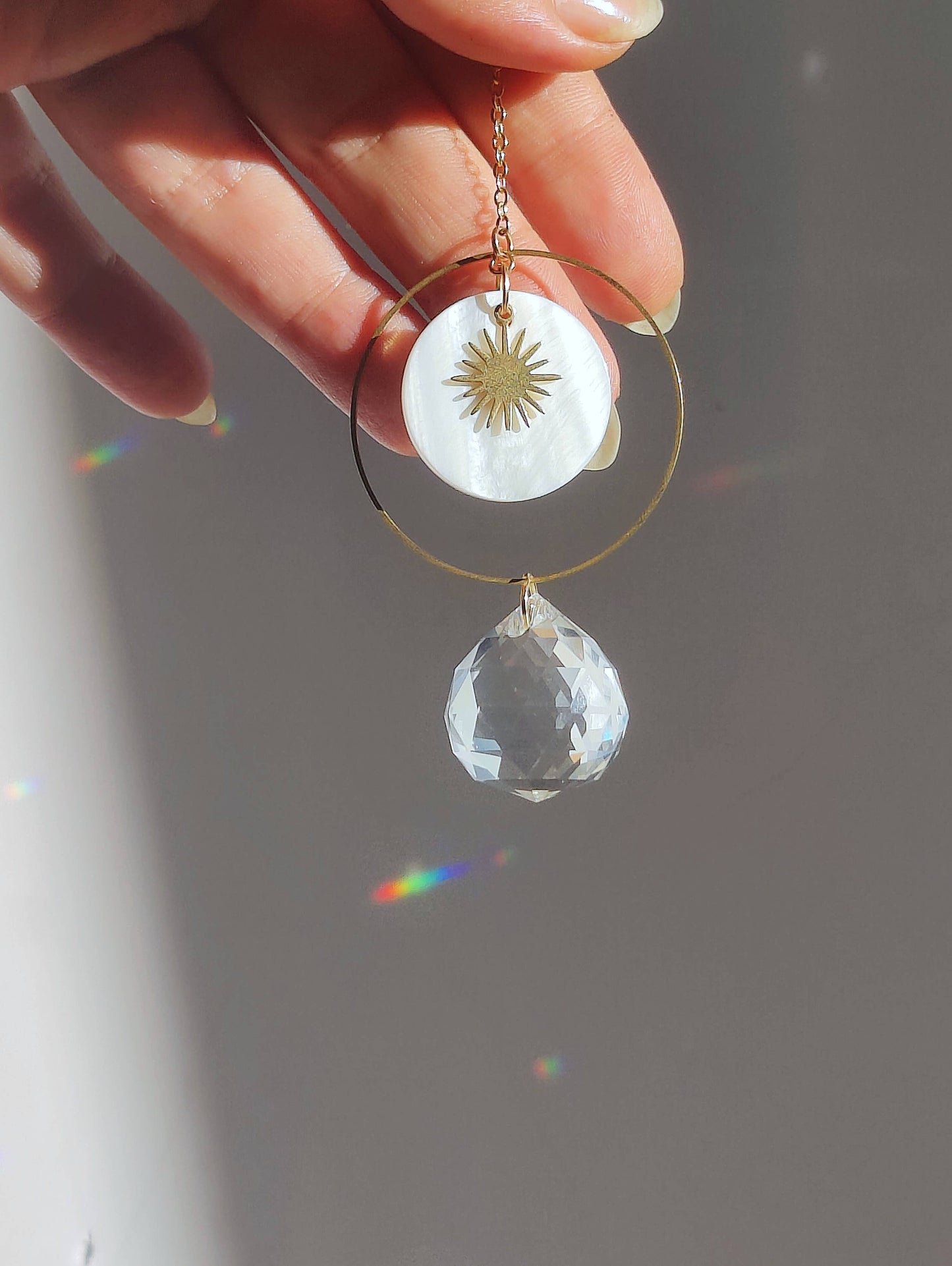 SOLAR | Handmade suncatcher made of glass crystal &amp; mother of pearl