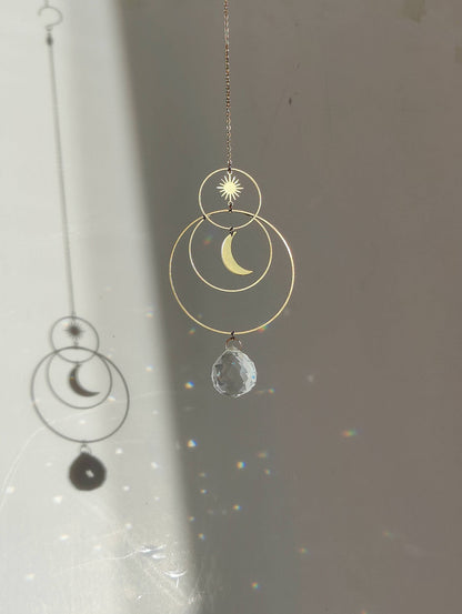 SERENA | Handmade suncatcher with glass crystal &amp; golden moon &amp; star