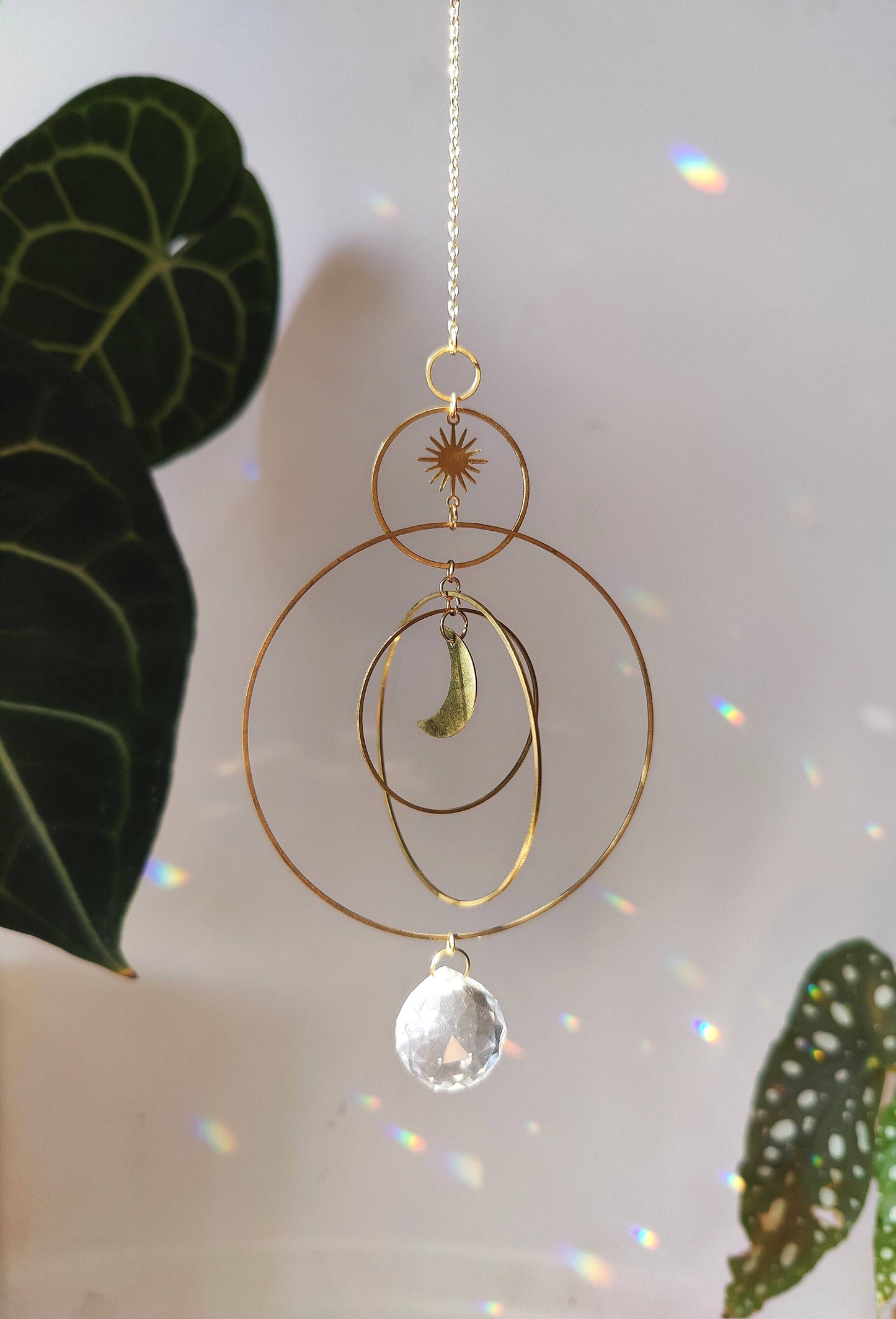 SERENA XL | Handmade suncatcher with glass crystal &amp; golden moon and star
