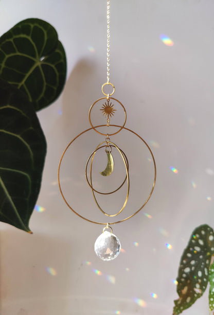 SERENA XL | Handmade suncatcher with glass crystal &amp; golden moon and star