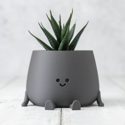 HAPPY POT MATTE GREY | 3D-printed flowerpot