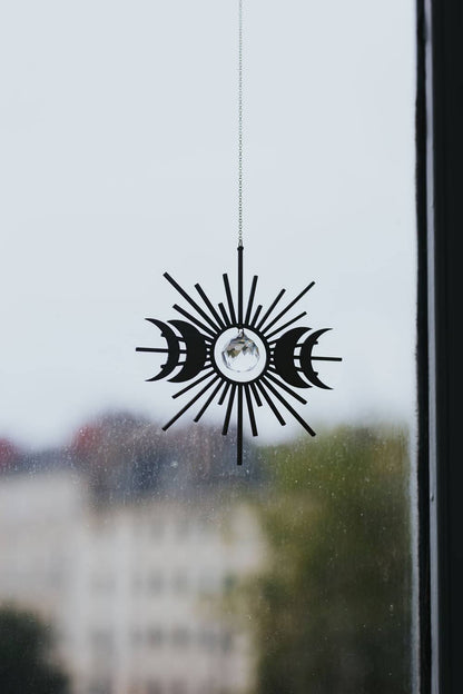CELESTE | Handmade suncatcher with glass crystal and wooden design