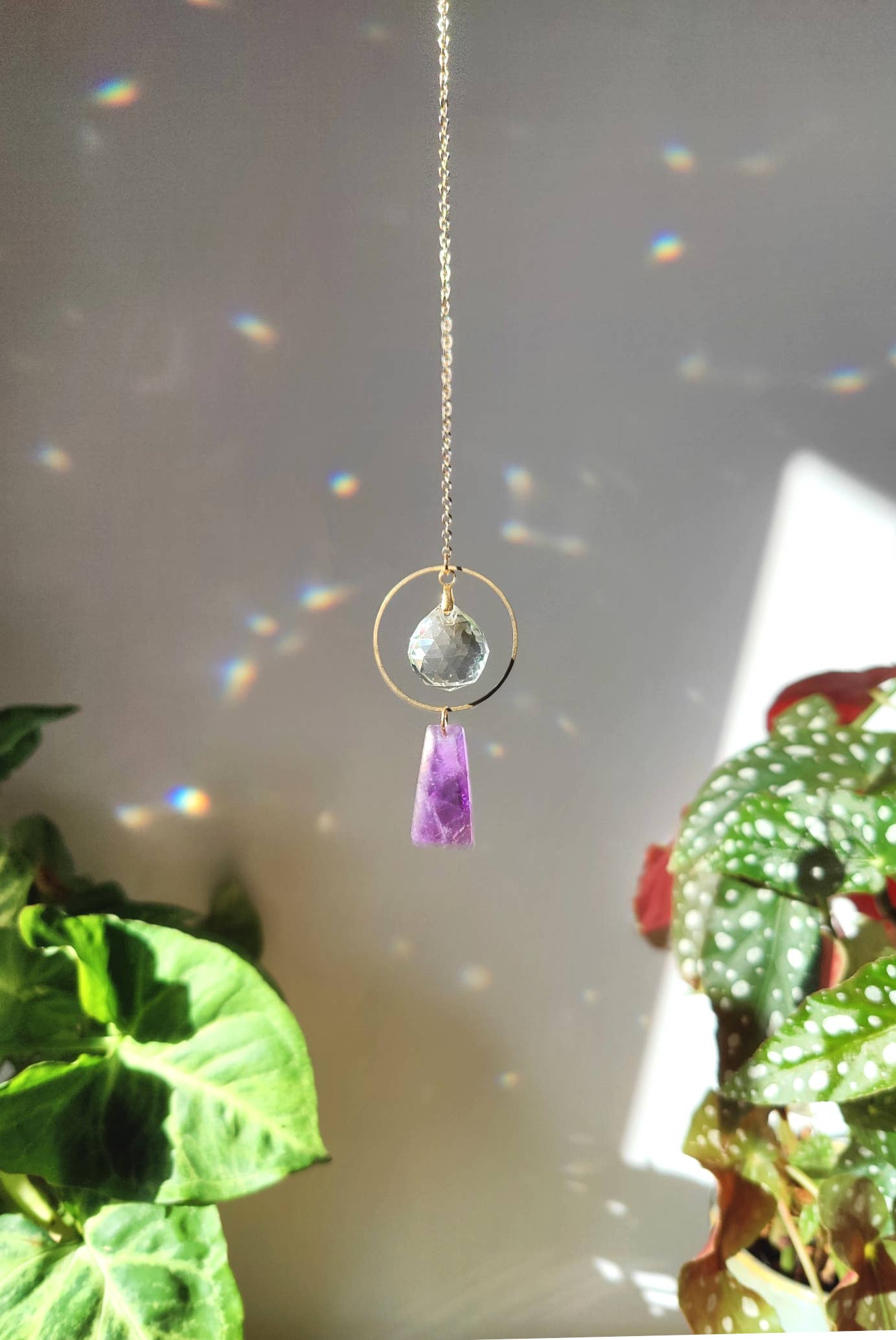 DIVINE GEMSTONE | Handmade suncatcher with glass crystal &amp; gemstone