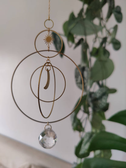 SERENA XL | Handmade suncatcher with glass crystal &amp; golden moon and star