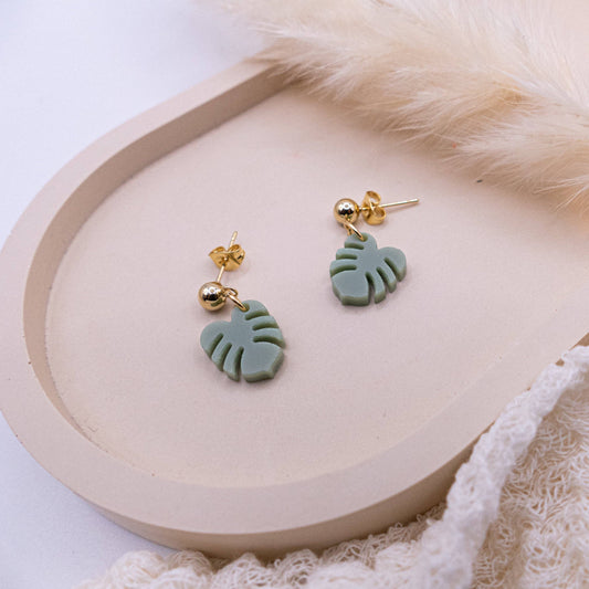 BOUCLES D'OREILLES MONSTERA ACRYLIQUE VERT | OR