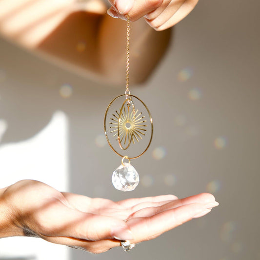 BLISS | Handgemachter Suncatcher mit Glaskristall & goldener Sonne