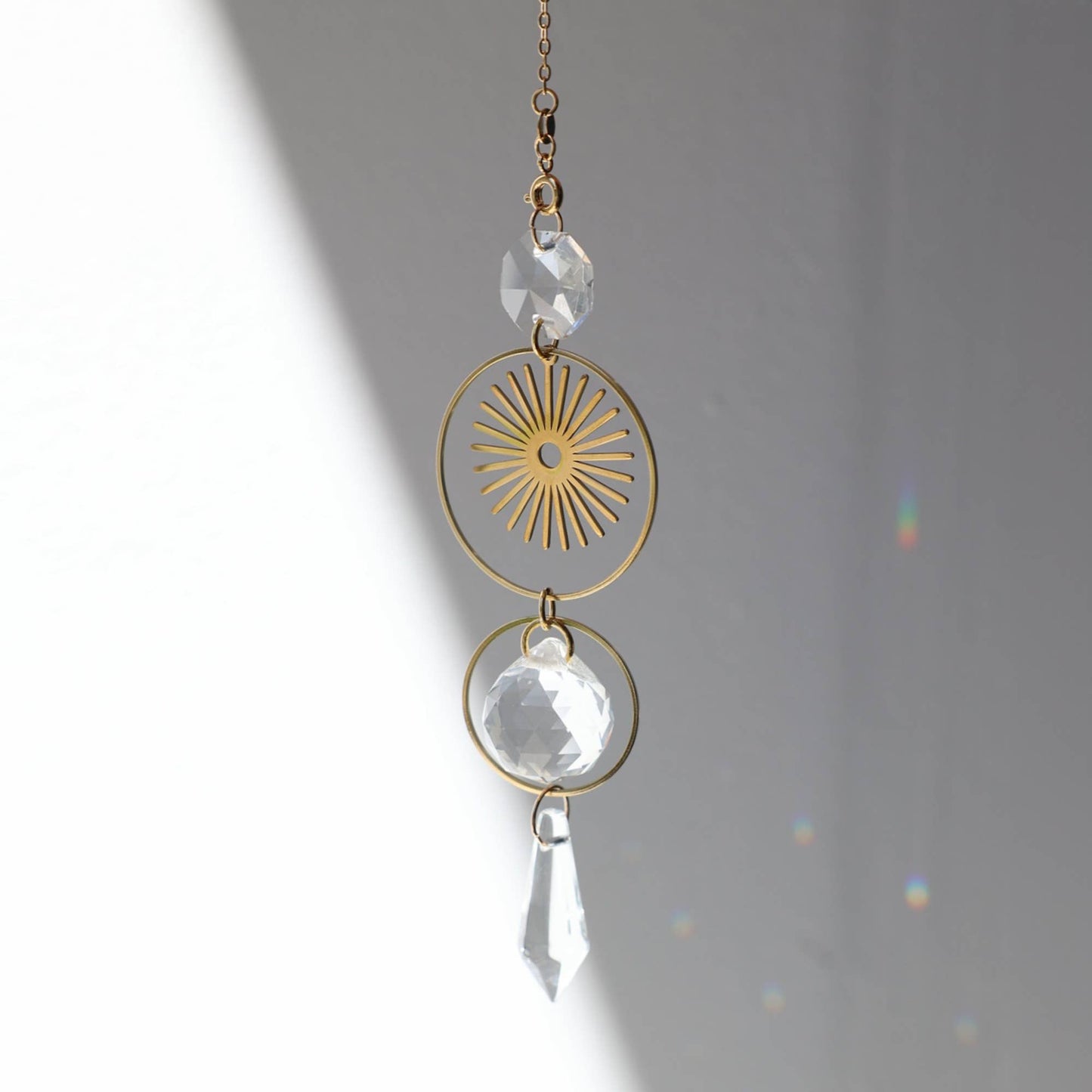 LEVER DE SOLEIL | Attrape-soleil fait main avec cristal de verre et soleil doré