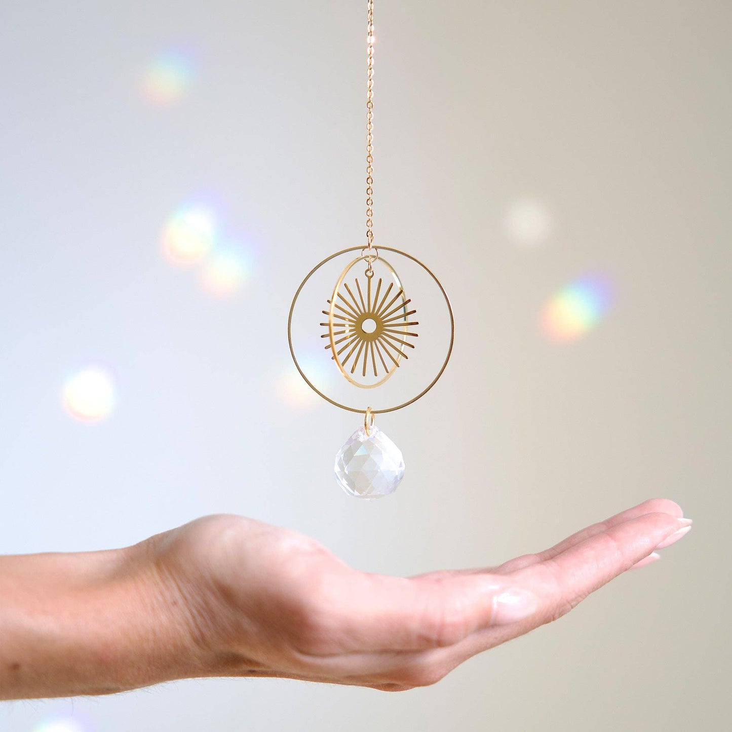 BLISS | Handgemachter Suncatcher mit Glaskristall & goldener Sonne