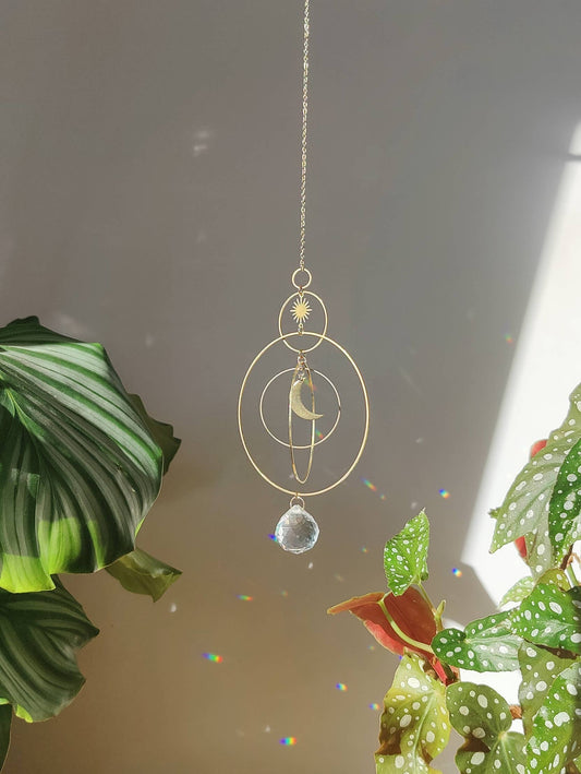 SERENA XL | Handmade suncatcher with glass crystal &amp; golden moon and star