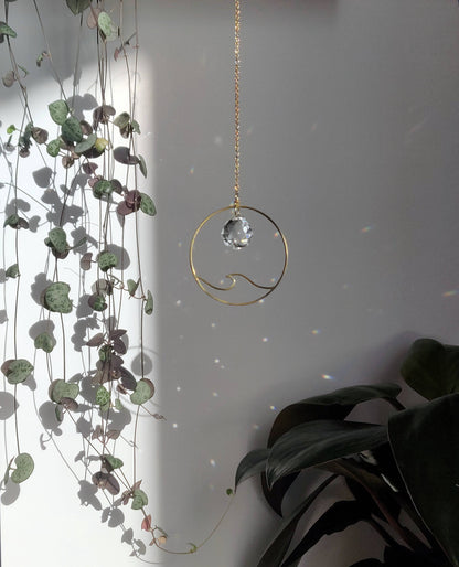 WAVE | Handmade suncatcher with glass crystal &amp; golden wave