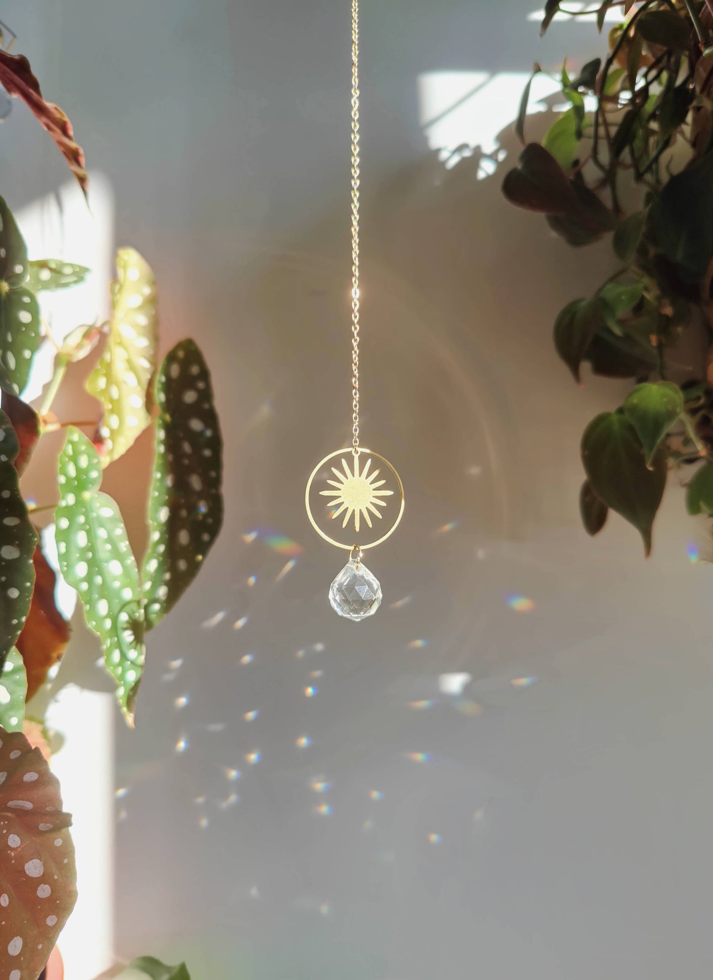 HELIOS | Handmade suncatcher with glass crystal &amp; golden sun