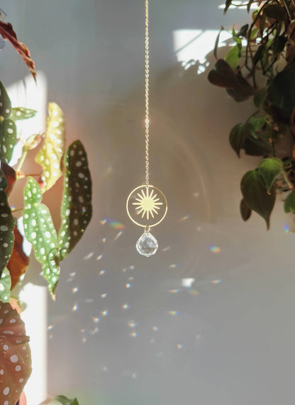 HELIOS | Handmade suncatcher with glass crystal &amp; golden sun