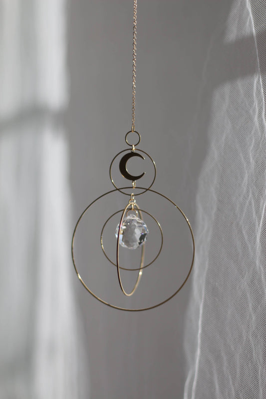 COSMOS | Handmade suncatcher with glass crystal &amp; golden moon