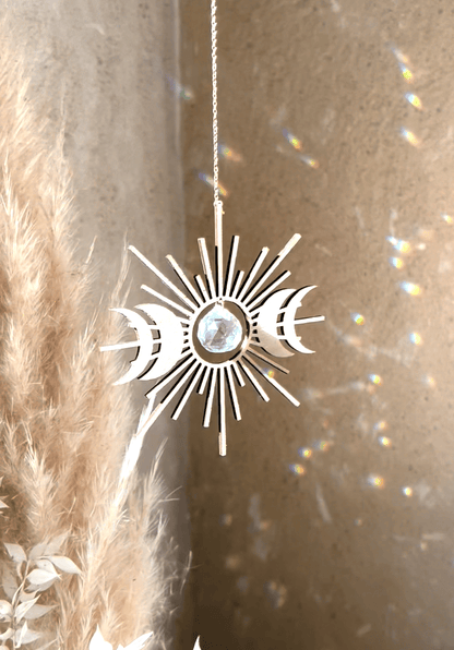 CELESTE | Handmade suncatcher with glass crystal and wooden design