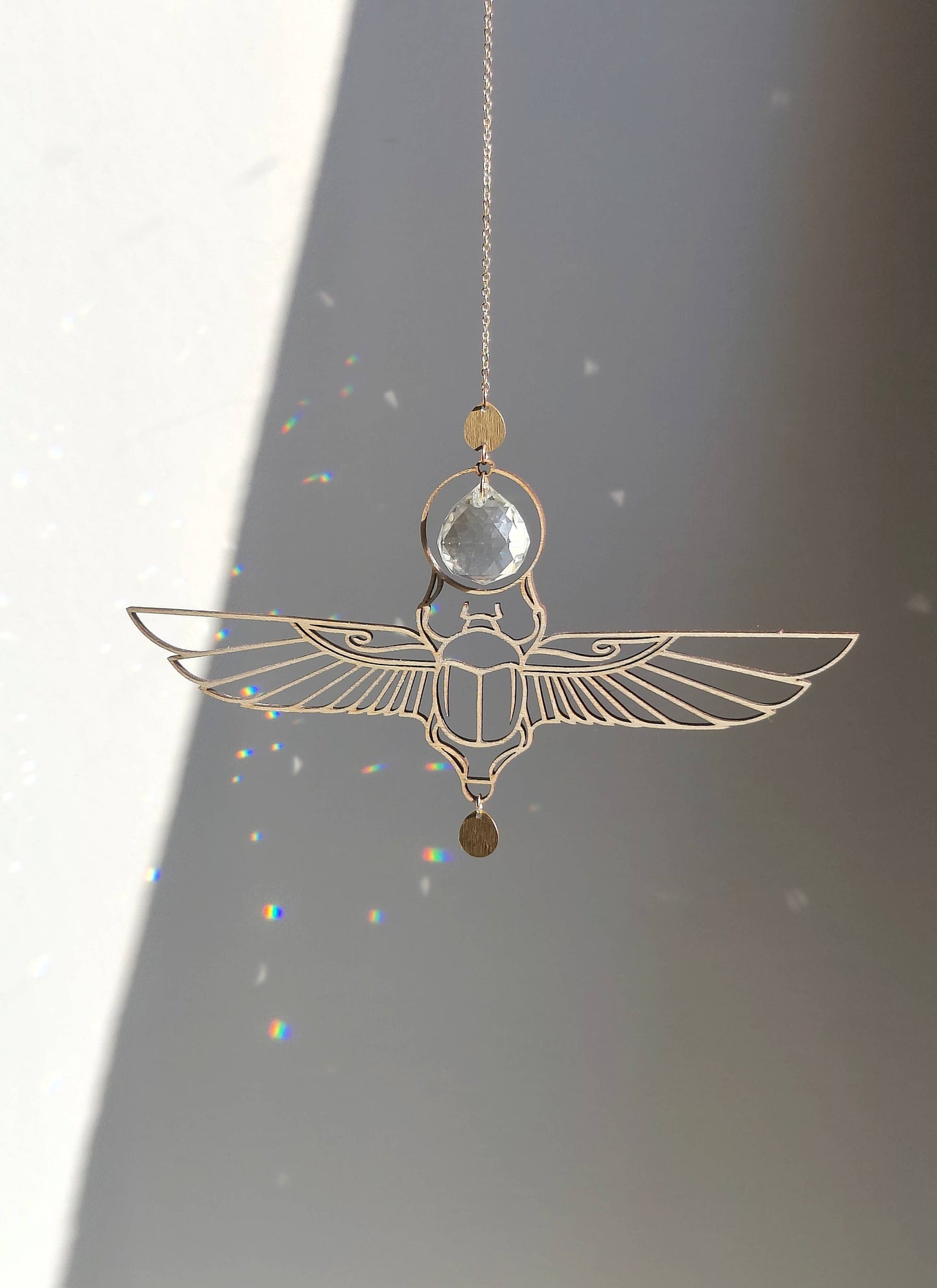 KHEPRI | Handmade suncatcher with glass crystal &amp; wooden design