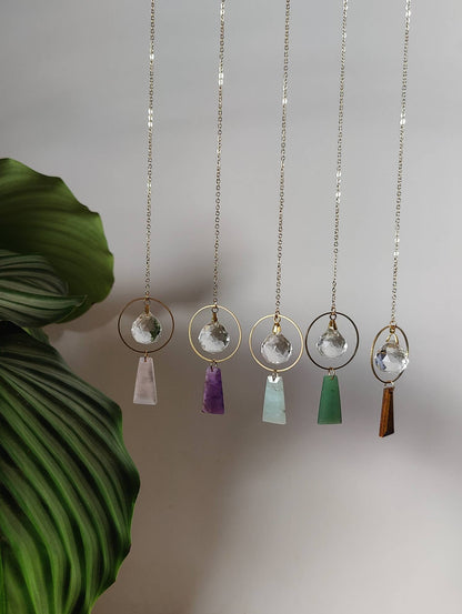 DIVINE GEMSTONE | Handmade suncatcher with glass crystal &amp; gemstone