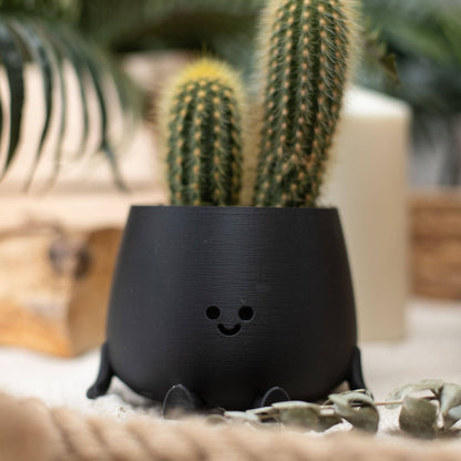 HAPPY POT MATTE BLACK | 3D-printed flowerpot