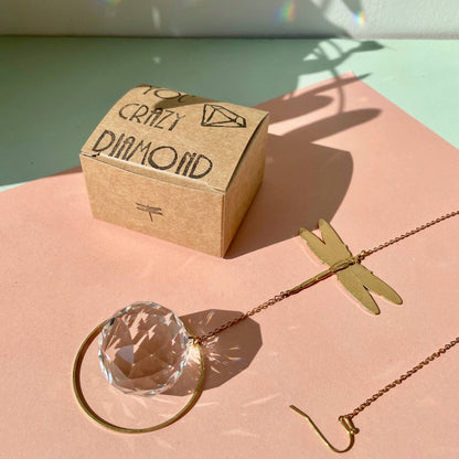 DRAGONFLY | Handmade suncatcher with glass crystal &amp; golden dragonfly
