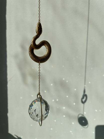 SLYTHERIN | Handmade suncatcher with glass crystal &amp; golden snake