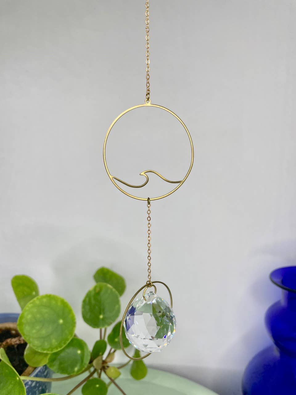WAVES | Handmade suncatcher with glass crystal &amp; golden wave