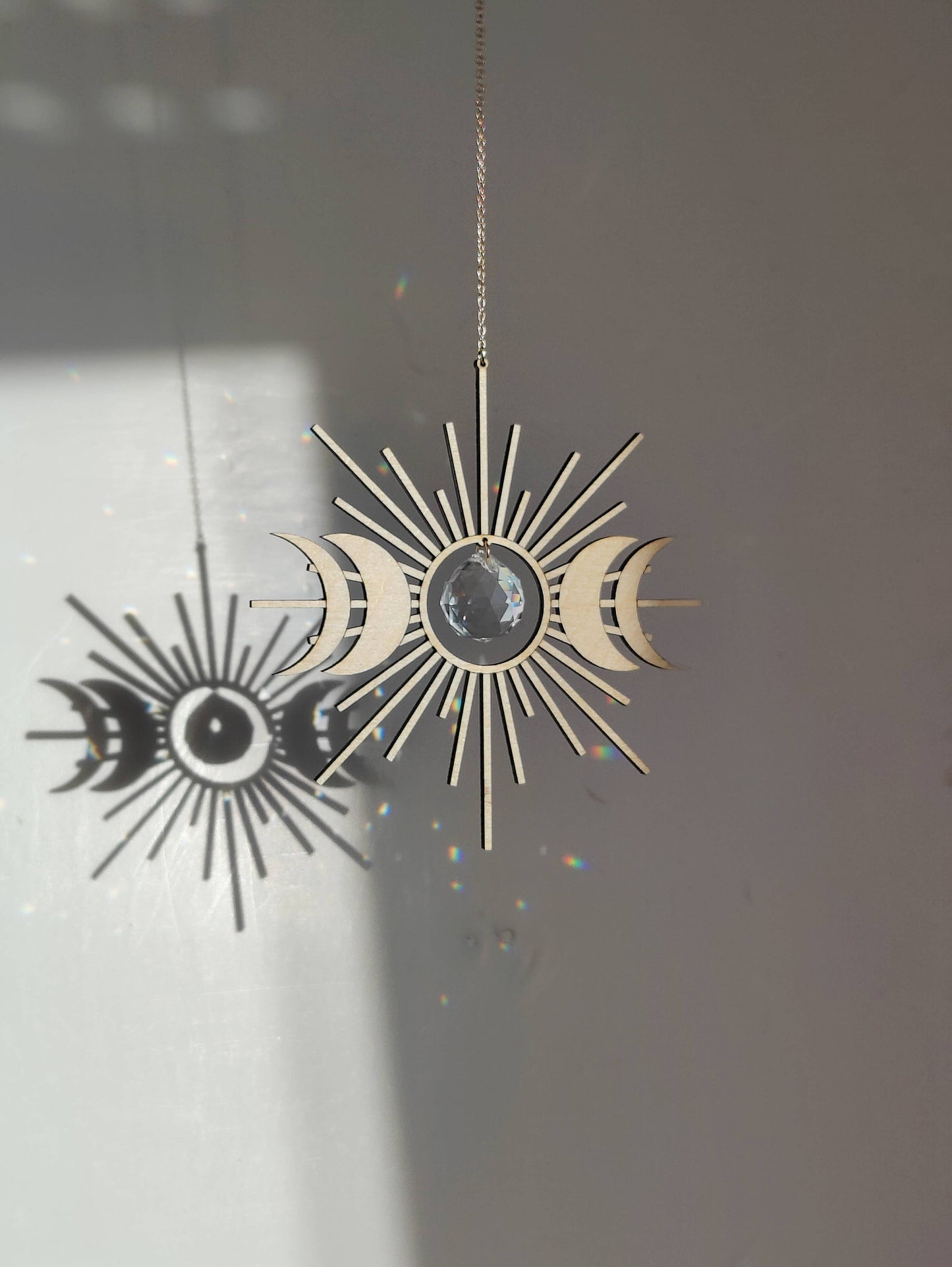 CELESTE | Handmade suncatcher with glass crystal and wooden design