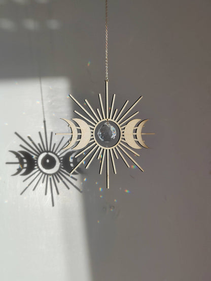 CELESTE | Handmade suncatcher with glass crystal and wooden design
